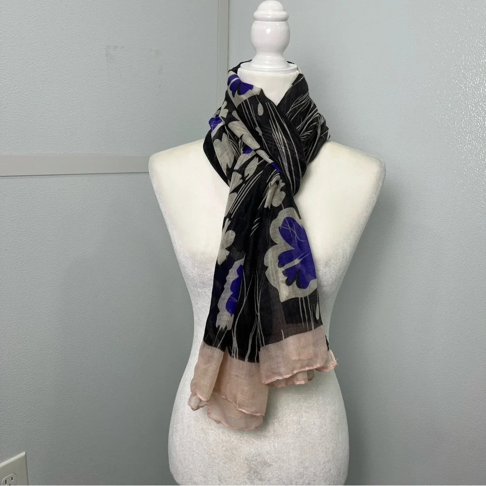 Women Floral Scarf Rectangular Purple‎ Chic Feminine  Romantic lightweight
